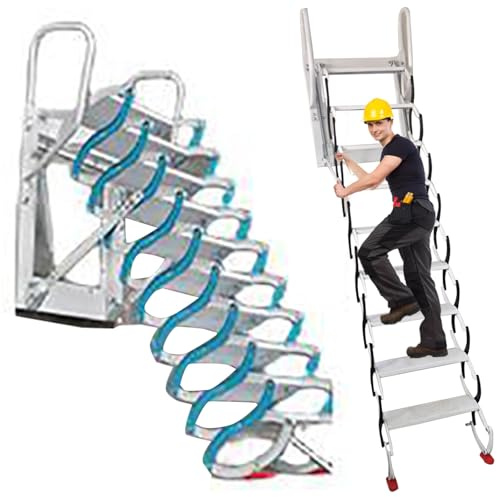 Industrielle Klappleiter mit hoher Kapazität, 300 kg, wandmontiertes Teleskop-Design mit rutschfesten breiten Pedalen für sicheren Zugang und maximale Stabilität