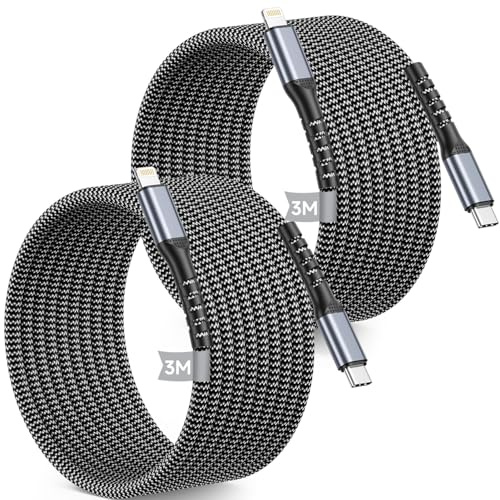 Cable Lightning, [Certificat MFi] Câble USB C vers Lightning 3m+3m Câble iPhone Charge Rapide Nylon Tressé Fil Cable USB C lightning pour Apple iPhone 14 13 12 11 Pro Max/XS/XR/X/8/7 Plus/SE,iPad Mini