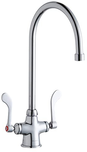 Elkay LK500GN08T4 Single Hole Concealed Deck Faucet with 8 Gooseneck Spout and 4 Wristblade Handles, Chrome