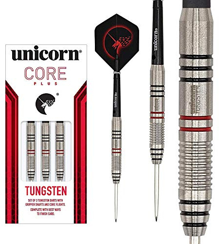 Unicorn Steel Tip Darts Set, Core Plus, Tungsten Barrels, 20g, 21g, 22g, 23g, 24g, 25g, 26g or 27g