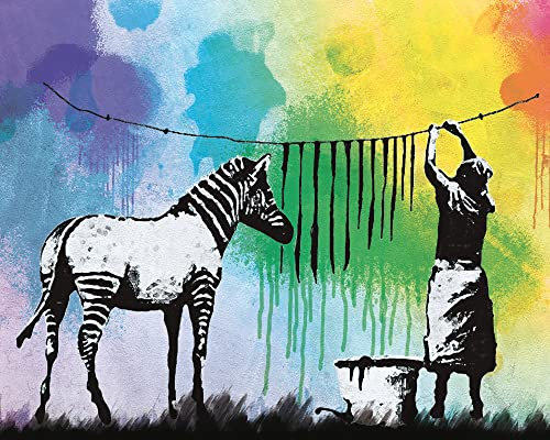 1art1 Banksy Poster Zebra Streifen Waschtag Bilder Leinwand-Bild Auf Keilrahmen | XXL-Wandbild Poster Kunstdruck Als Leinwandbild 50x40 cm
