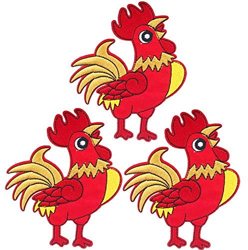 U-Sky Aufnäher zum Aufnähen oder Aufbügeln, 3 Stück Huhn-Hahn-Aufnäher für Kleidung, rote Aufnäher für Rucksäcke, Premium-Qualität, zum Abdecken von Logo, Größe: 9,2 x 11 cm