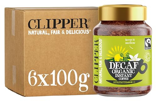 Clipper Decaf Organic Coffee, 6 x 100g Jars, Medium Roast, Gourmet, Fairtrade, Eco Conscious | Bulk Buy for Home & Catering, Decaf Gourmet Coffee, Sustainable Fairtrade Organic Coffee by Clipper Teas, Ethically Sourced