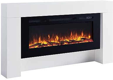 Elektrokamin BALDERIA Zeus - Elektrischer Standkkamin mit 3D-Flammeneffekt, Elektro Heizung 2000W, LED-Beleuchtung, Kamin mit Fernbedienung, Timer, Startsteuerung, Thermostat - Weiß