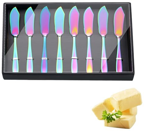 Buyer Star YDware Buttermesser, 18/10 Edelstahl 6,10 Zoll Käsestreuer Messer Set in schwarzer Geschenkbox, spülmaschinenfest, 8 Stück (Bunt)