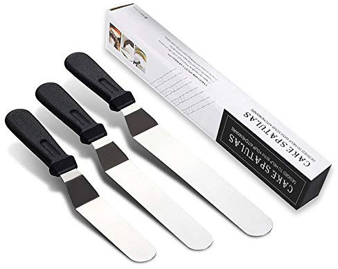 Cake Icing Palette Spatula Set,3PCS Stainless Steel Angled Cake Decorating Offset Spatula Professional Baking Palette Knife with Non-Slip Handle for Kitchen Baking Frosting Pastries Cupcakes