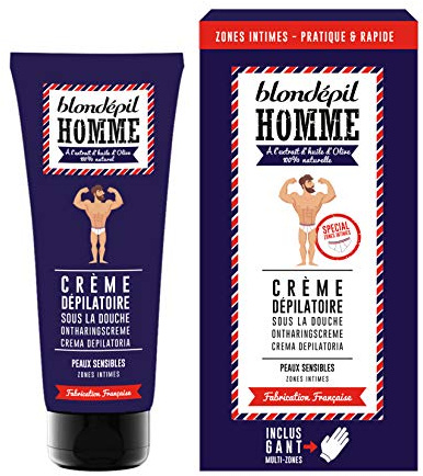 Blondépil Homme Crème Dépilatoire/Gant Gommant Zones Intimes 100 ml