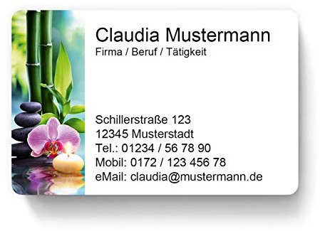 100 Visitenkarten, laminiert, 85 x 55 mm, inkl. Kartenspender - Wellness Spa Meditation