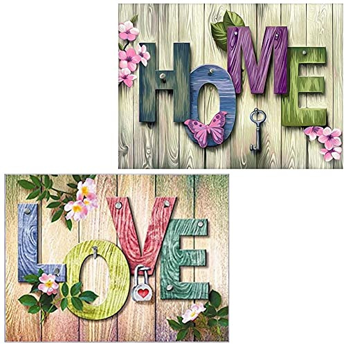 Abillyn Kreuzstich Stickpackungen Vorgedruckt, Holzschild Home and Love 2er-Pack Bilder Stickerei Set (Home & Love 2 Pack)