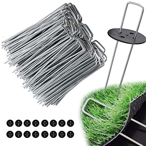 Ediesi, Weed Membrane Pegs, 100 Pcs + 16 Buffer Washer, Garden, Artificial Grass, Ground, Pins, Tent, Heavy Metal, Staples (100 pieces)