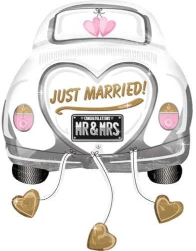 Amscan 4358475 - SuperShape Folienballon Brautauto, Just Married, Geschenk, Dekoration, Hochzeit, Auto, Vermählung, Heliumballon, Luftballon