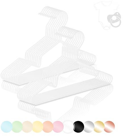ROW&LINE® – Kinder Bügel (30 cm) – 20 Stück (weiß matt) – platzsparende Kinderkleiderbügel für Kinder – belastbar mit Schwerer Kleidung – Bügel für Ordnung & einheitliche Optik im Kleiderschrank