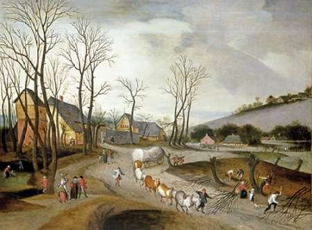 Feeling at home LEINWANDDRUCK im SCHATTENFUGENRAHMEN Winterlandschaft mit Wagen und Bauern an der Arbeit Grimmer Abel - Museo horizontal Kunstbilder im Holzrahmen cm_51_X_70