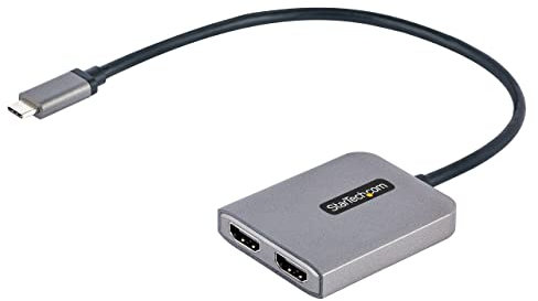 StarTech.com USB-C to Dual HDMI Adapter, USB Type-C Multi-Monitor MST Hub, Dual 4K 60Hz HDMI Laptop Display Extender / Splitter, HDR, Extra-Long Built-In Cable, Windows Only (MST14CD122HD)