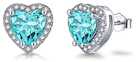 SNORSO Clous D'oreilles Argent Pour Femme Fille, Boucles d'oreilles Zircon Cubique Coeur, Boucles d'oreilles Tansanite Pierre de Naissance Decembre, Cadeau Anniversaire Mariage pour Femme Fille