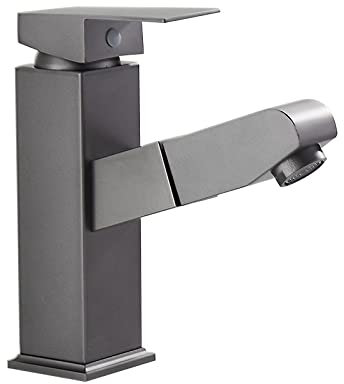 Rubinetto lavabo bagno con doccetta estraibile In Acciaio Inox Caldo E Freddo Girevole A 360° miscelatore per lavabo Monocomando per Lavabo Per Bagno,grigio Basso