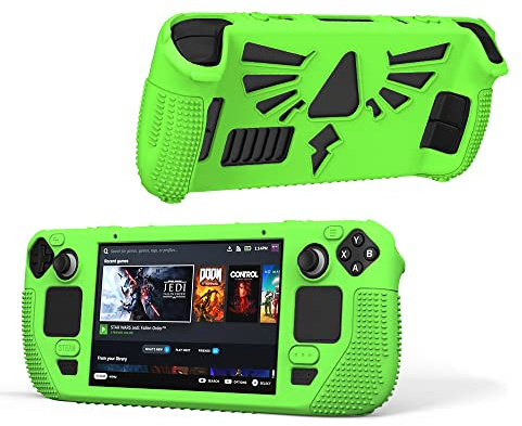 Estuche protector para Steam Deck, protector de cubierta suave de silicona con protección de cuerpo completo, absorción de impactos, cubierta de piel de goma ergonómica (verde)