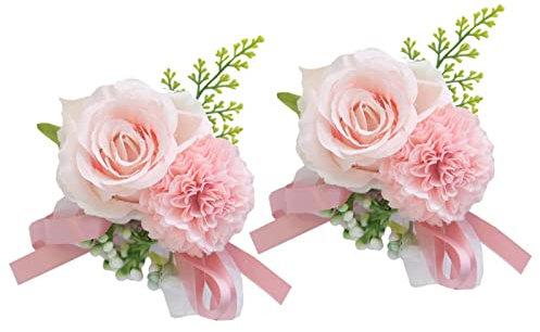 ＣＨＡＭＥＥＮ 2 Stück Ansteckblume Handgelenkblume Rosa Rose Hochzeit Boutonniere Künstliche Ansteckblume Braut Brautjungfer Handgelenk Blume Blumenarmband für Bankette, Jubiläumsdaten, Hochzeiten