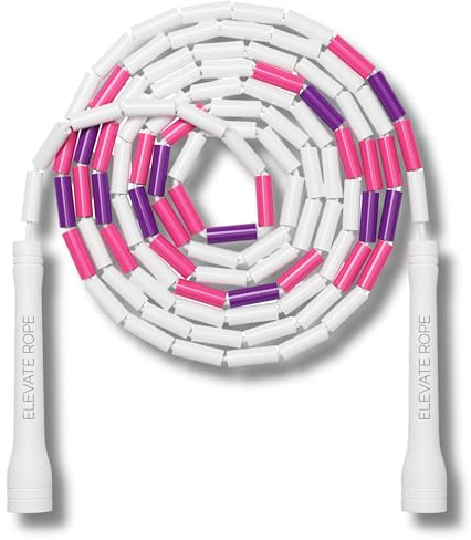 Elevate Beaded Jump Rope - Professional Jump Rope with an Adjustable Length up to max. 3 mt, thickness 3 mm poly cord/8mm including beads, peso 0,1 kg (White/Purple/Pink)