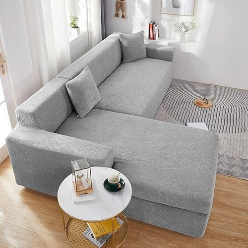JHLP Waterproof Sofa Cover L Shape Slipcovers - Jacquard Stretch Dustproof Furniture Protectors for L-Shaped Couch with Chaise Lounge in Living Room - Solid Corner Covers included