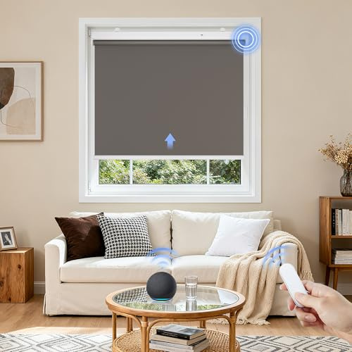 Grandekor Elektrische Rollos 100x150cm (Stoffreite 97cm) Wiederaufladbar | Elektrisches Verdunklungsrollo Dunkelgrau mit Motor & Fernbedingung Rollo ohne Bohren Fensterrollo Innen Smart Rollo