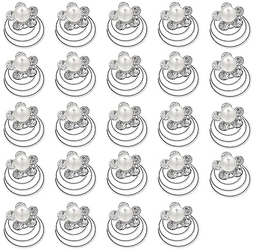 24 pezzi Spille per capelli a spirale, spille per capelli da sposa Crystal Rhinestones Swirl Spille per capelli perla Accessori per capelli da sposa