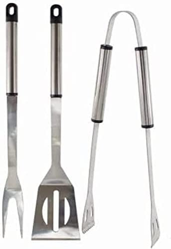 MYJ 3 PCS Stainless Steel BBQ Tools Set Superior Solid with Long Handles Featuring Fork Tongs Turner for Barbecue & Grilling BBQ Lovers Family and Friends-Best Barbecue Set for Outdoor Barbecue