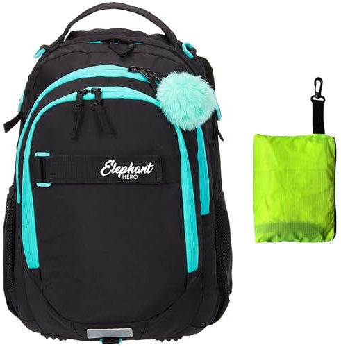 Elephant Schulrucksack Hero Signature Rucksack Schultasche Schulmappe Daypack Mädchen mit Regenhülle +r (Tiff Türkis 13015 (Türkis Black))