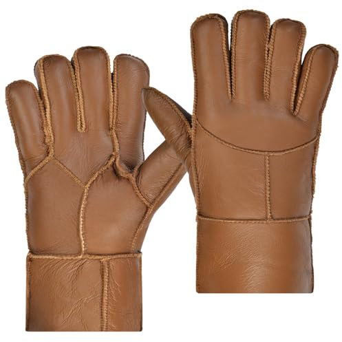 Harssidanzar Winter Lederhandschuhe, warme Shearling Wolle gefüttert für Männer Winter kaltes Wetter Handschuhe KM053EU,Kaffee,Größe XL