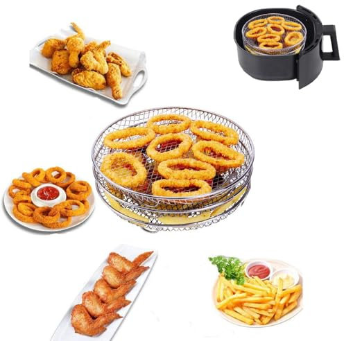 Rejillas Deshidratadoras Apilables para Freidora de Aire, Acero Inoxidable de Grado Alimenticio, Deshidratación de Carne, 3 Piezas, Compatibles con Freidora de Aire y Olla a