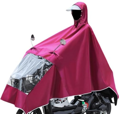 Seven-Flower Mens Women Cycling Bicycle Bike Rain Cape Poncho Hooded Windproof Rain Coat Mobility Scooter Cover (Red,One Size)