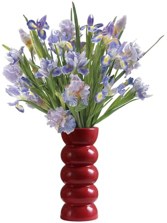 LEMCC Blasenvase, Weiße Keramikvase, Hohe Blumenvase, Moderne Runde Zylindervase, Gewellte Trockenblumenvase, Dekorative Mehrfarbige Vasen für Wohnzimmer, Schlafzimmer, Büro, Tisch,(Rot-S)