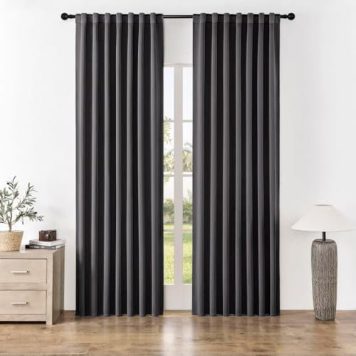 Joydeco Vorhänge mit Verdeckten Schlaufen 2er Set,H 200 x B 140 Dunkelgrau Verdunkelung Blickdicht Vorhang Stangendurchzug Gardinen Blackout Curtains Schlafzimmer Wohnzimmer