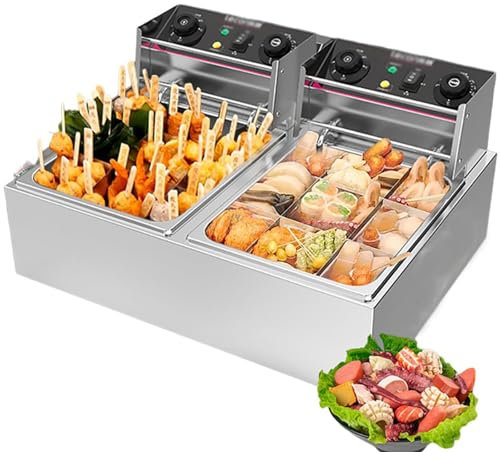 Friggitrice Professionale, pentola Oden a Doppia Vasca da 10 Litri, Controllo Indipendente della Temperatura, fornello Elettrico Oden per ristoranti, minimarket e Snack Bar