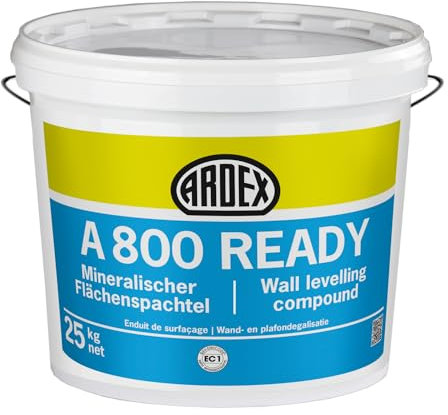 ARDEX A 800 READY 25kg Mineralischer Flächenspachtel weiß - gebrauchsfertige Spachtelmasse auf Basis hochwertiger Kunstharze und und einem hohen Anteil an mineralischen Füllstoffen