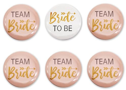 6 Stück JGA Braut Buttons Set mit Bride to Be Buttons Team Braut Buttons Anstecker Rosa Jga Accessoires Frauen Junggesellenabschied Frauen Accessoires für Polterabend Hochzeitsfeier Engagement Party