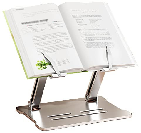 GIZNXBA Buchständer Schule, Leseständer Dicke Bücher, Klappbarer Kochbuchhalter Metall, Buchhalter Küche Mit Einstellbarem Höhenwinkel, Ausziehbare Seitenklammern(/Gray)