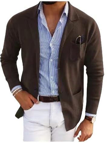 LIUYUYOUGO Americana Hombre,Blazers para Hombre Blazer Elegante Informal De Corte Entallado De Punto Elegante Cárdigan De Dos Botones Chaqueta De Punto Abrigo Deportivo De Manga Larga Chaquetas De