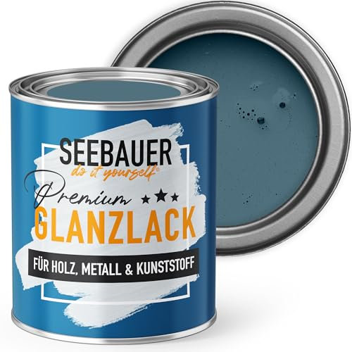 SEEBAUER diy Glanzlack Dunkelblau 375ml für Innen & Außen (No. 800 Baltic Sea) Möbelfarbe ohne Schleifen - Hybrid-Lack für Holz, Metall & Kunststoff - Holzlack, Möbellack hohe Deckkraft
