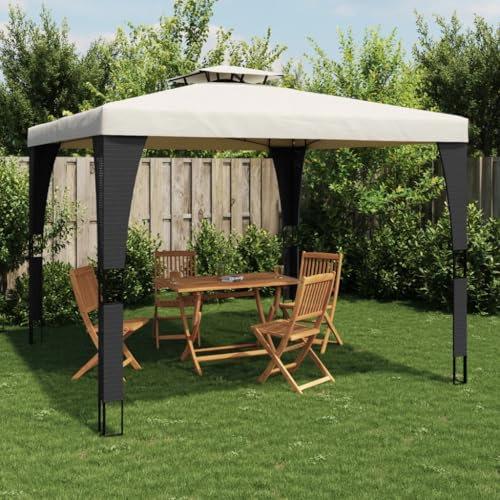 Somanki Pavillon mit Doppeldach Creme 2,98x2,98 m Stahl, Faltpavillon, Pergola, Partyzelt, Standmarkise, Sonnenzelt, Garten Pavillion, Grillpavillon - 368440