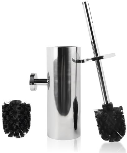 EXLECO Inox Scopino Bagno WC Montaggio Parete Spazzolino Water Bagno con Ricambio Scopino WC, Porta Scopino Bagn Spazzola per Toilette Scovolino & Portascopino Set di Scopettino Accessori Cromo