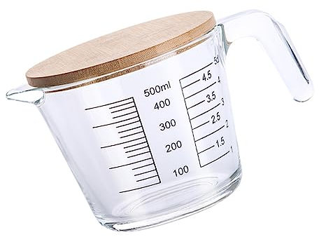 Cabilock Taza Medidora Graduada De Vidrio Transparente Práctica Para Cocina y Hornear Con Tapa Para Almacenamiento