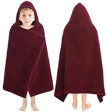 ORIGINAL KIDS Hooded Bath Towel Wrap - 100% Cotton Jacquard Velour Large Oversized Hooded Kids Towel-Toddler Shower Pool Beach - Soft Absorbent Quick Dry Easy Care Gift - 30x50 - Raspberry Waffle