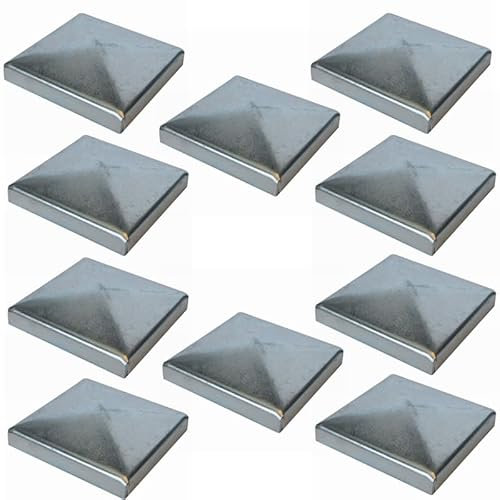 Innbee Set di 10 tappi per pali 40 x 40 x 1,2 cm, in acciaio conico, zinco, rettangolare, in metallo, a piramide, pali in legno, per recinzioni da giardino