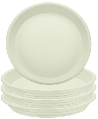 sourcing map 5pcs Plastic Plant Saucer 9.5 Round Drip Trays Flower Pot Saucers Flower Base Bottom Drainage Tray for Indoors Outdoors Planters, Beige