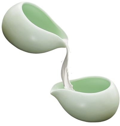 Sgphrzlt 2 Pack Mini Ceramic Creamer Pitcher for Milk Syrup, 100 ml Small Gravy Boat, Porcelain Dipping Sauce Bowl Cup Container for Tea Coffee, Serving Dispenser Accessories, Green