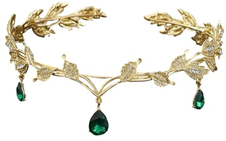 Elfen Schmuck Göttin-Tiara Elfen-Prinzessin-Tiara Kristallperlen-Stirn-Kopfschmuck Hochzeit Braut Diadem, für Hochzeiten, Abschlussbälle, Festumzüge, Prinzessinnenpartys, Geburtstagsfeiern (Grün)
