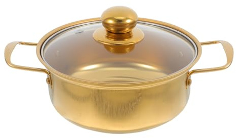 Luxshiny Marmite À Soupe En Acier Inoxydable Avec Couvercle Verre Doré Double Poignée Compatible Induction Petit Pot Stable Pour Nouilles Coréennes 9.96In X 7.17In X 3.15In