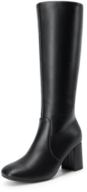 DREAM PAIRS Women's Gogo Boots Square Toe Knee High Boots,Black,7