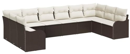 vidaXL Garten-Sofa-Set mit Kissen 10 pcs Braun Poly Rattan, Verstellbare Füße, modulare Gartenlounge für Außenbereiche, stilvolle Sofas für Terrasse und Gartenmöbel